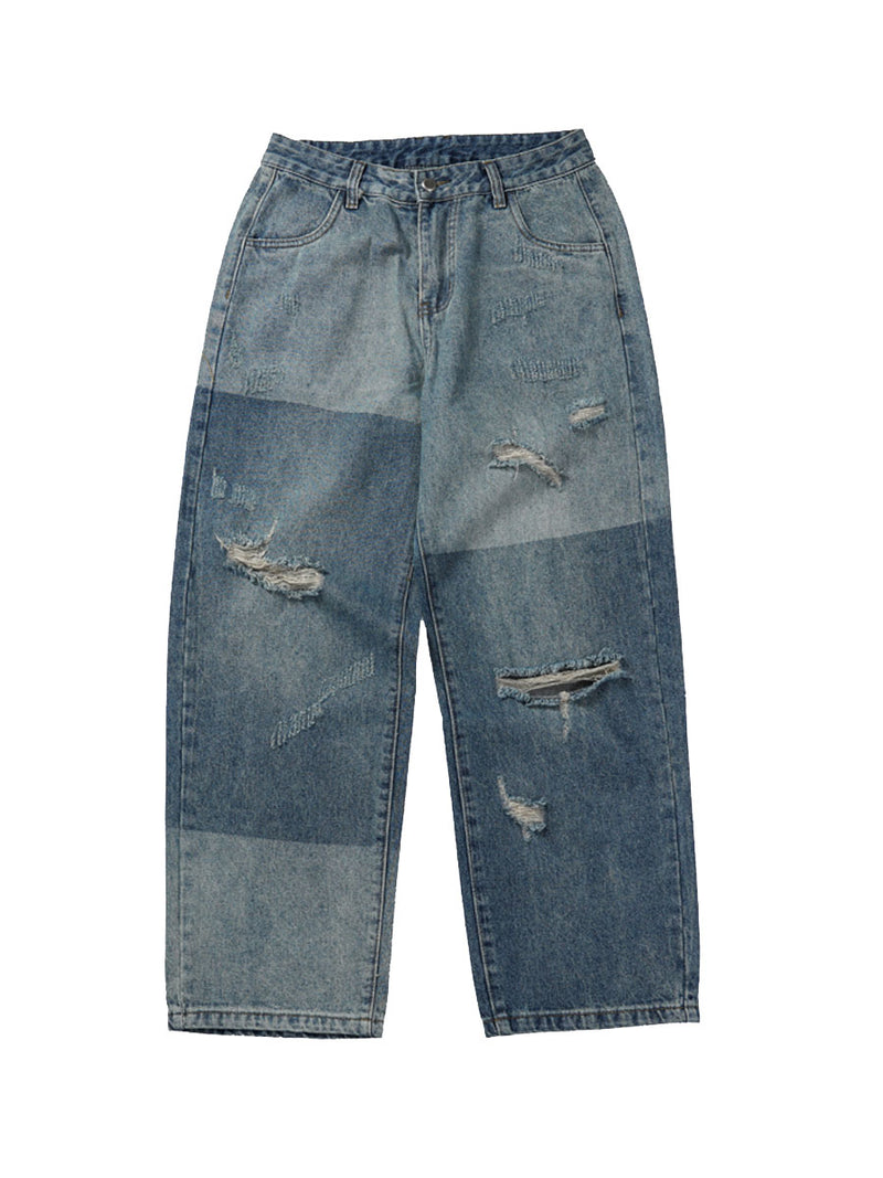 DISTRESSED PATCHED JEANS